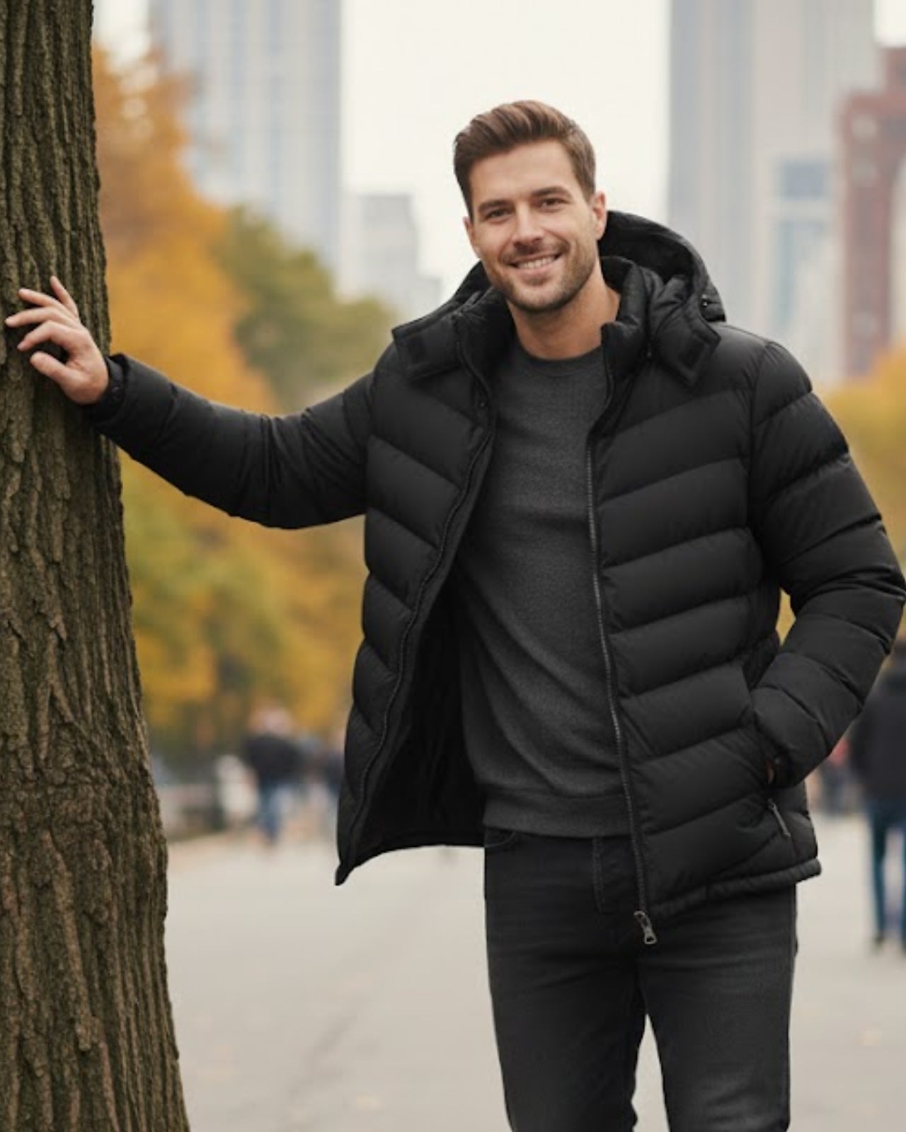 Plus Size Lightweight Puffer Jacket (Fleece Lined & Detachable Hood)