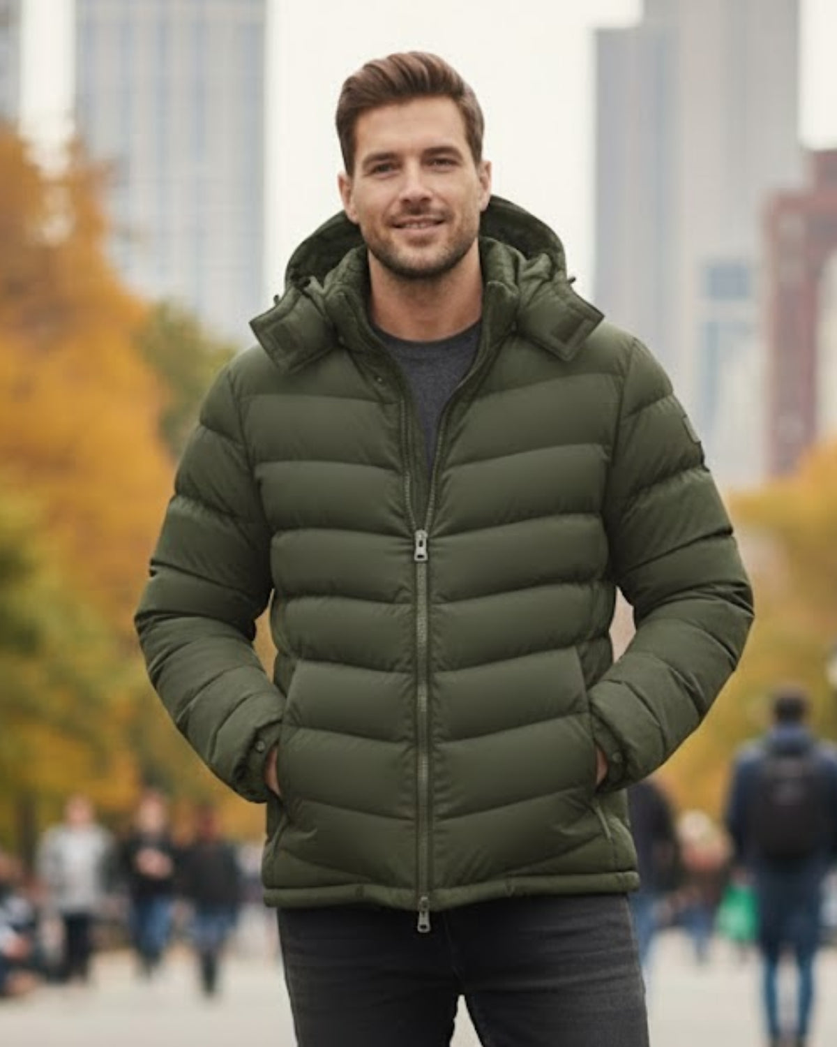 Plus Size Lightweight Puffer Jacket (Fleece Lined & Detachable Hood)