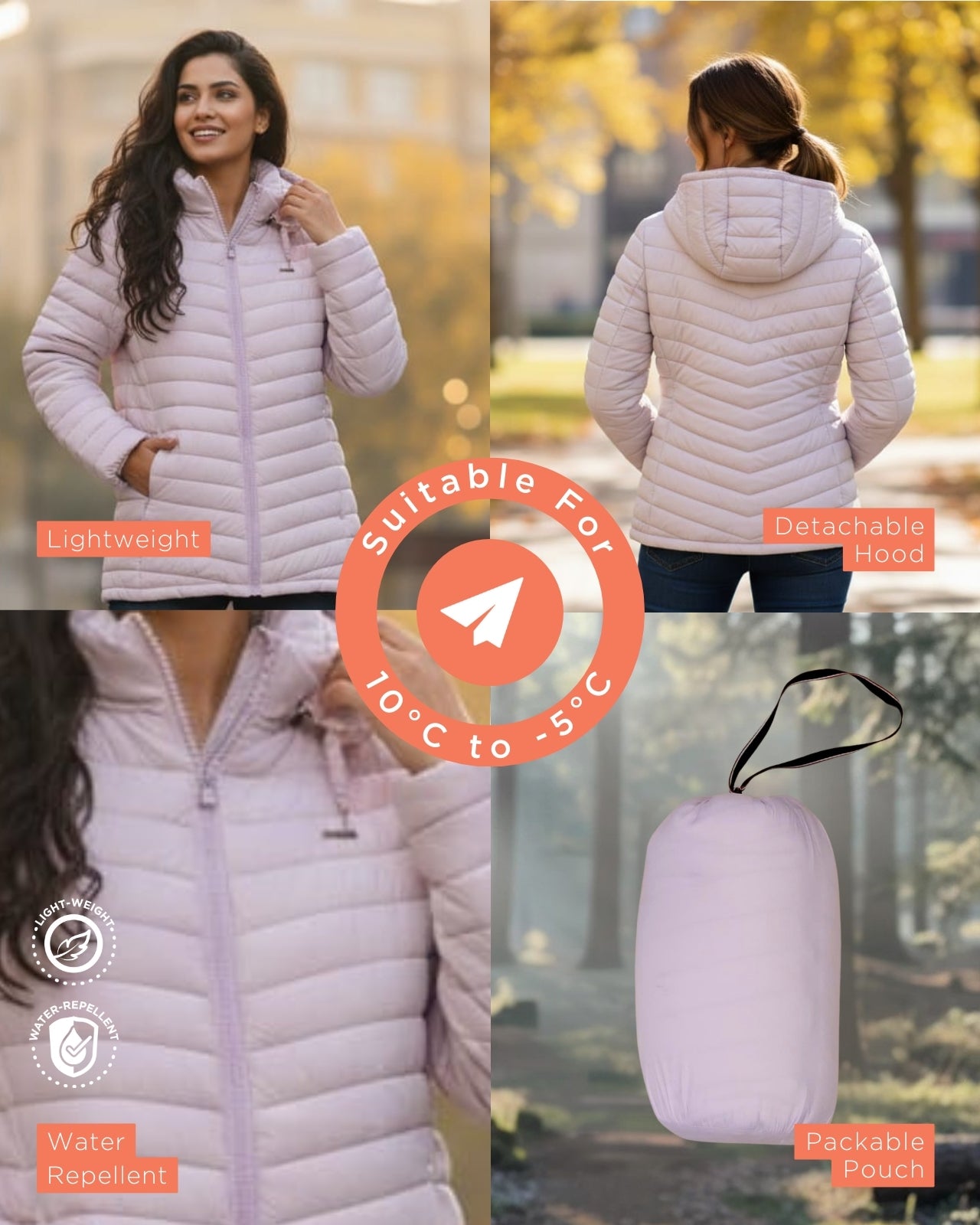 Lightweight Packable Puffer Jacket For Women