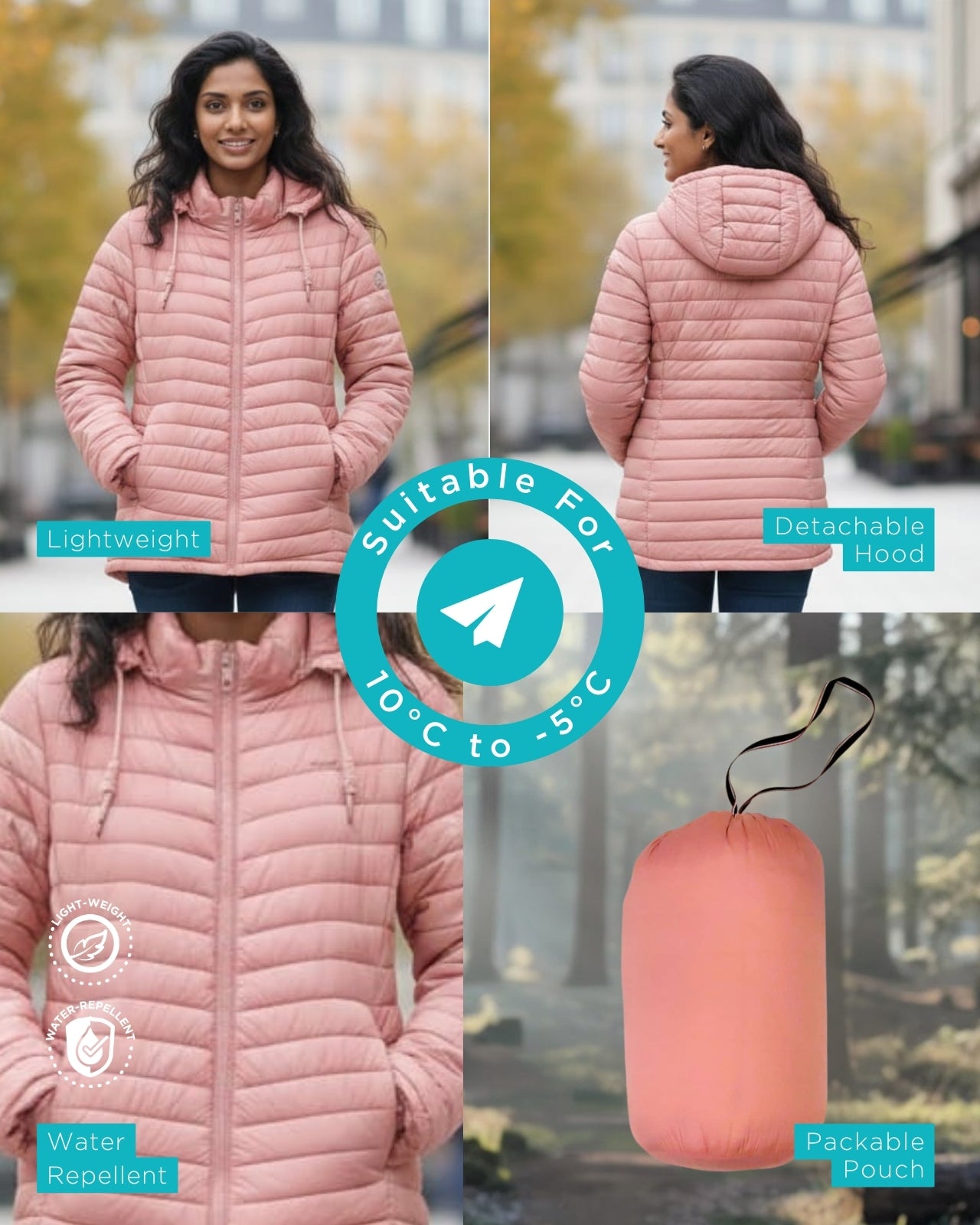 Lightweight Packable Puffer Jacket For Women