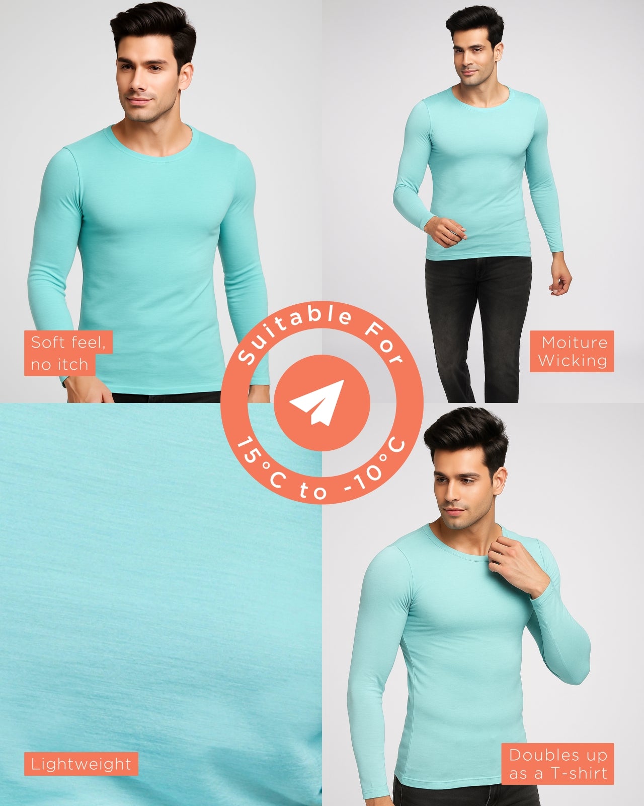 Full Sleeves Thermal | Merino Wool + Bamboo for Men's