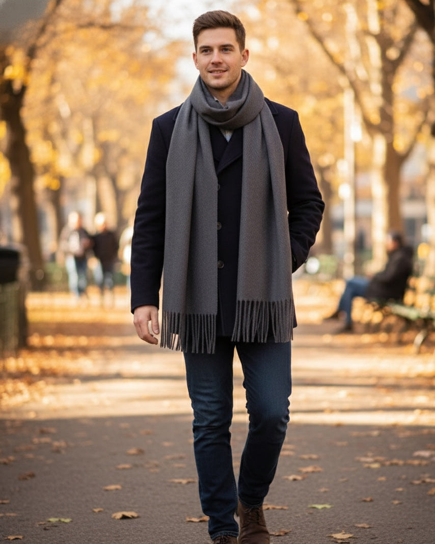 Textured Woollen Stole with Tassels For Men