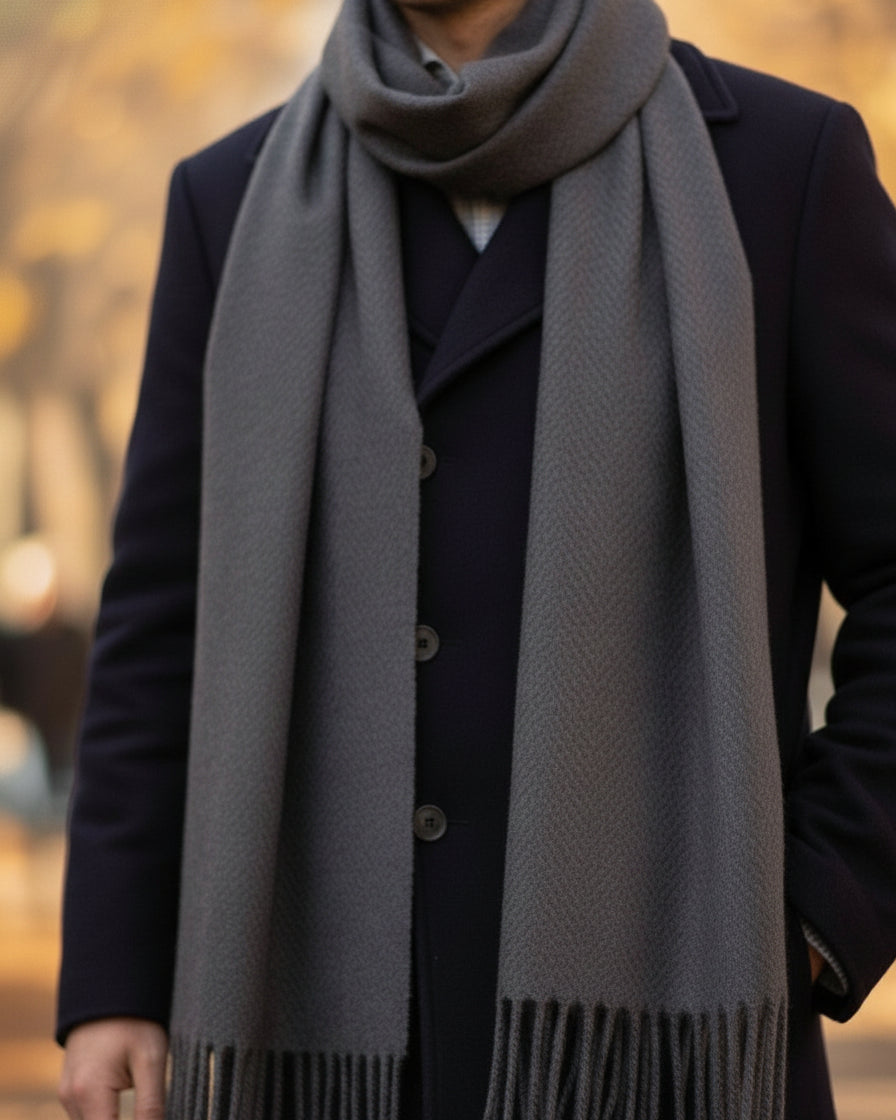 Textured Woollen Stole with Tassels For Men
