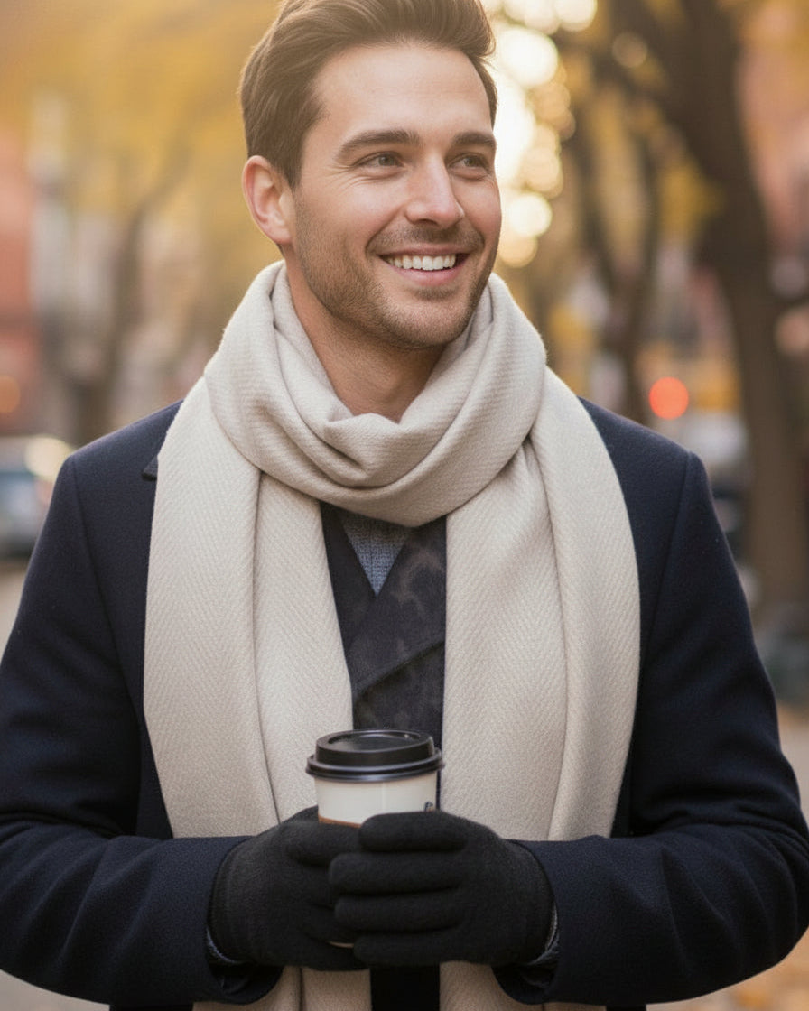 Textured Woollen Stole with Tassels For Men