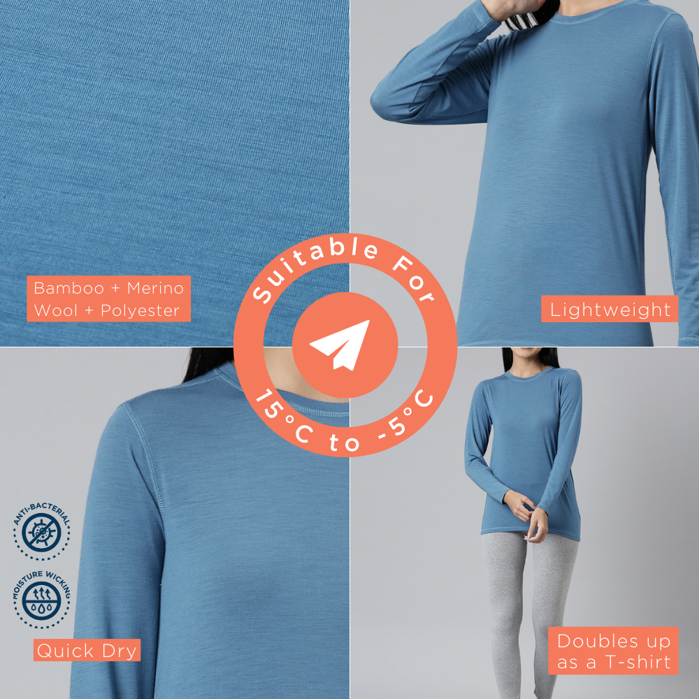 Women's Full Sleeves Thermal | Merino Wool + Bamboo + Polyester