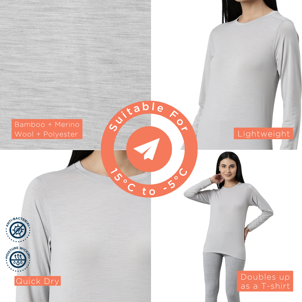 Women's Full Sleeves Thermal | Merino Wool + Bamboo + Polyester