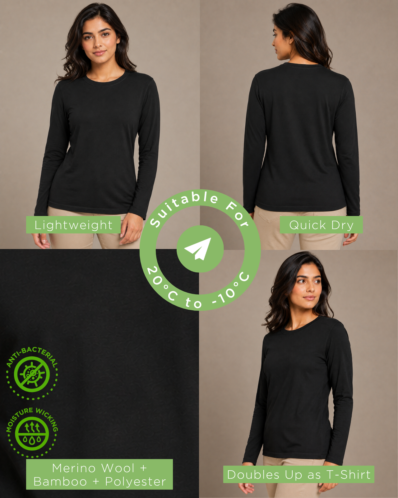 Women's Full Sleeves Thermal | Merino Wool + Bamboo