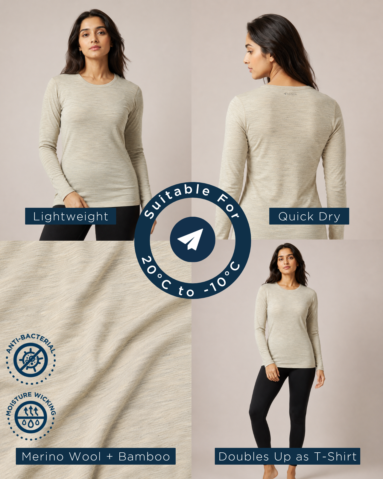 Women's Full Sleeves Thermal | Merino Wool + Bamboo
