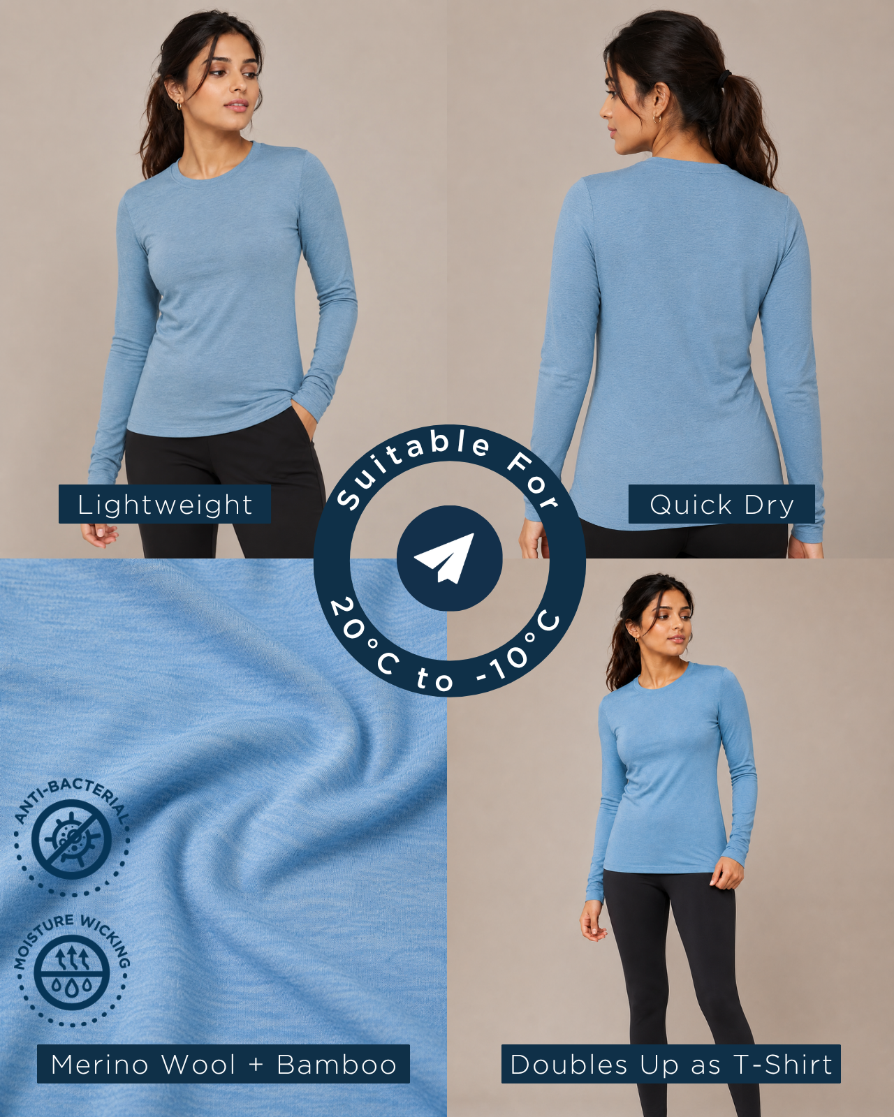 Women's Full Sleeves Thermal | Merino Wool + Bamboo