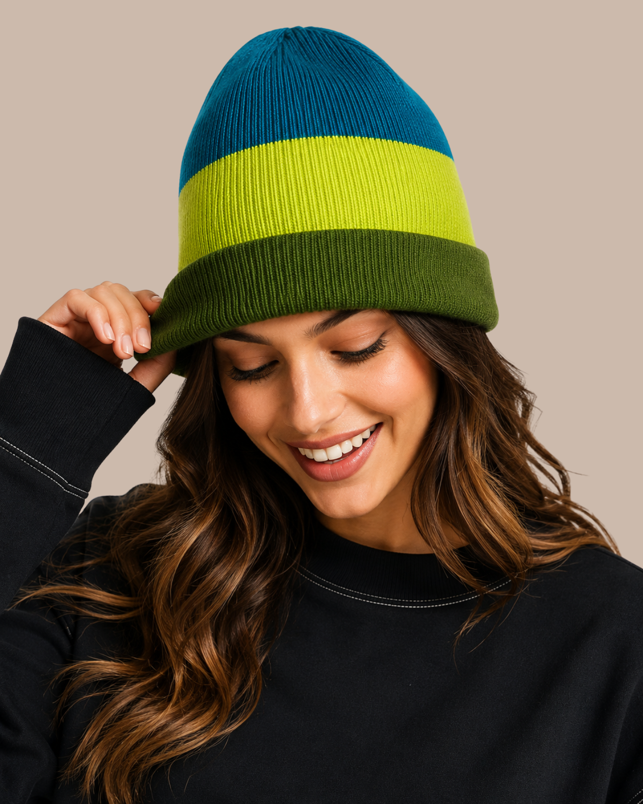 Striped Merino Wool Beanie For Women
