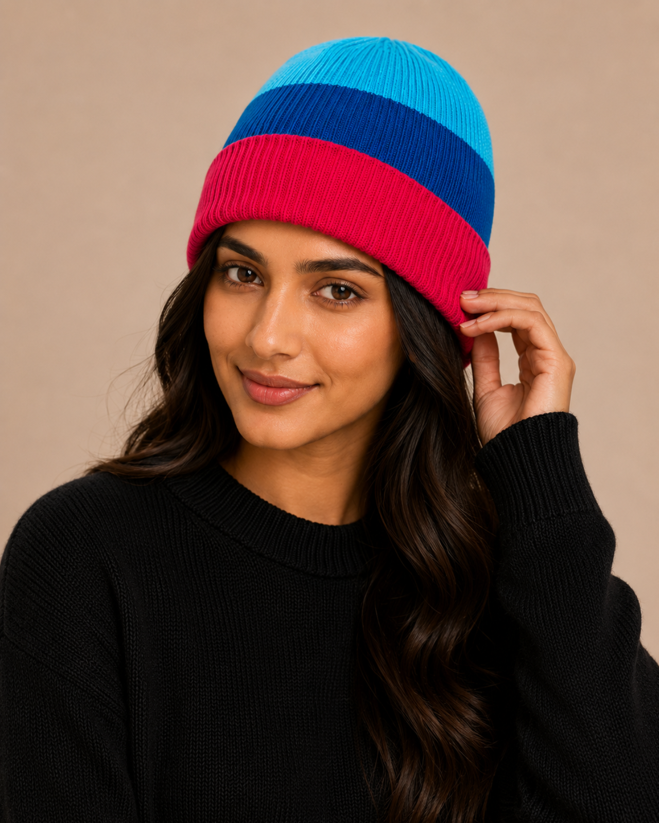 Striped Merino Wool Beanie For Women