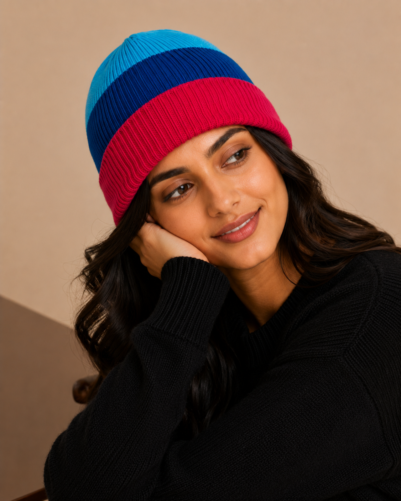 Striped Merino Wool Beanie For Women