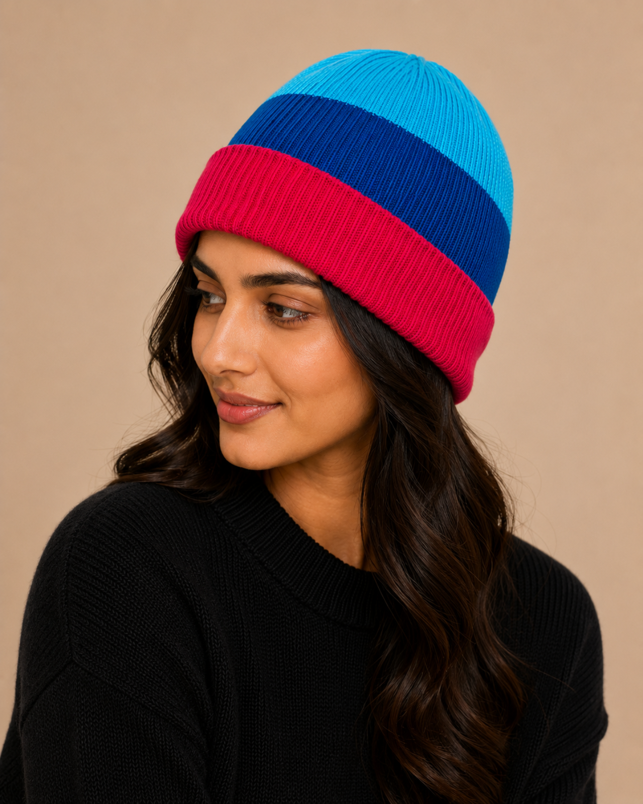 Striped Merino Wool Beanie For Women