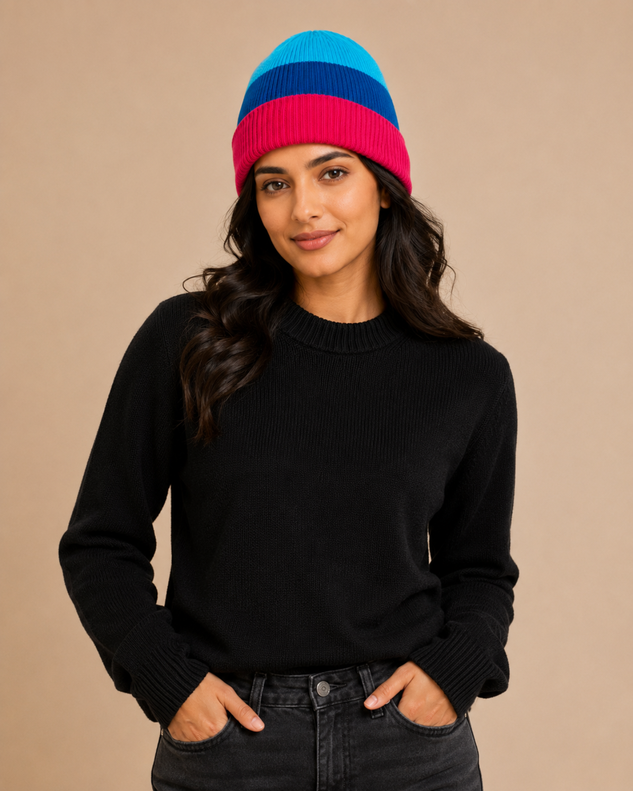 Striped Merino Wool Beanie For Women