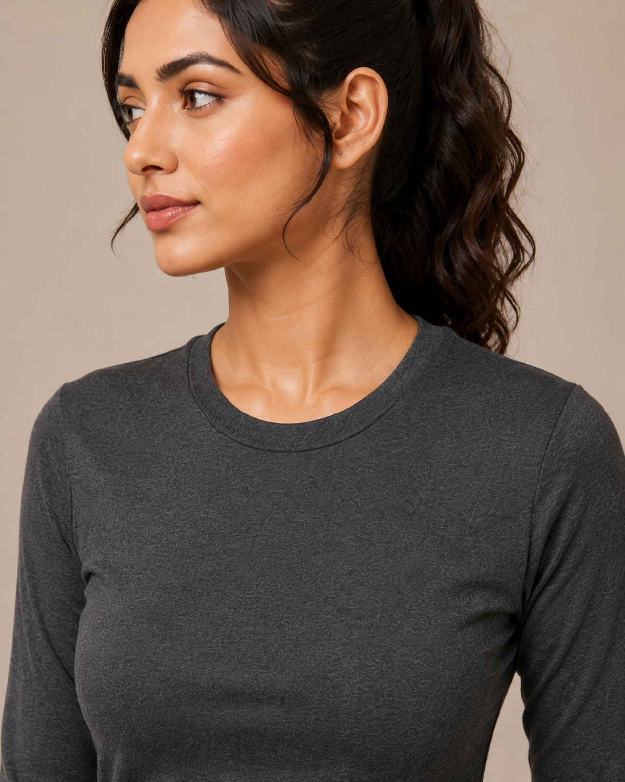100% Merino Wool Full Sleeves High Neck Thermal Top For Women