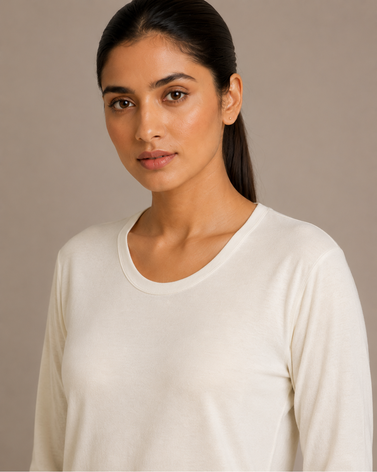 100% Merino Wool Full Sleeves High Neck Thermal Top For Women
