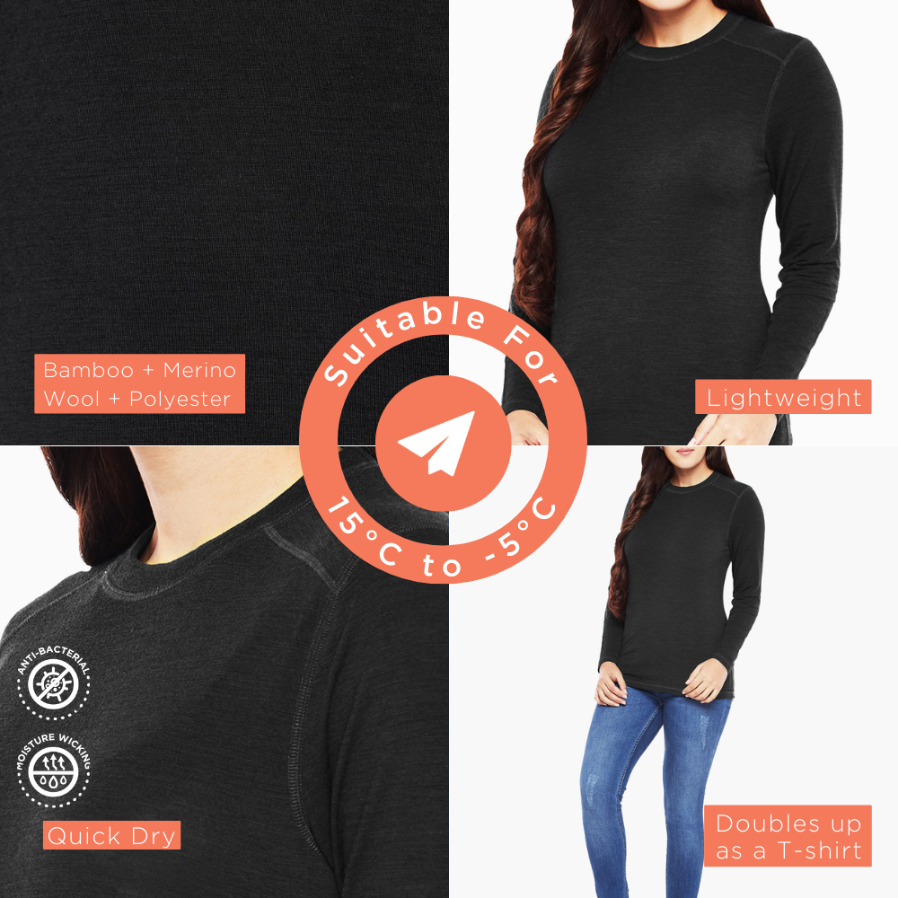 Women's Full Sleeves Thermal | Merino Wool + Bamboo + Polyester