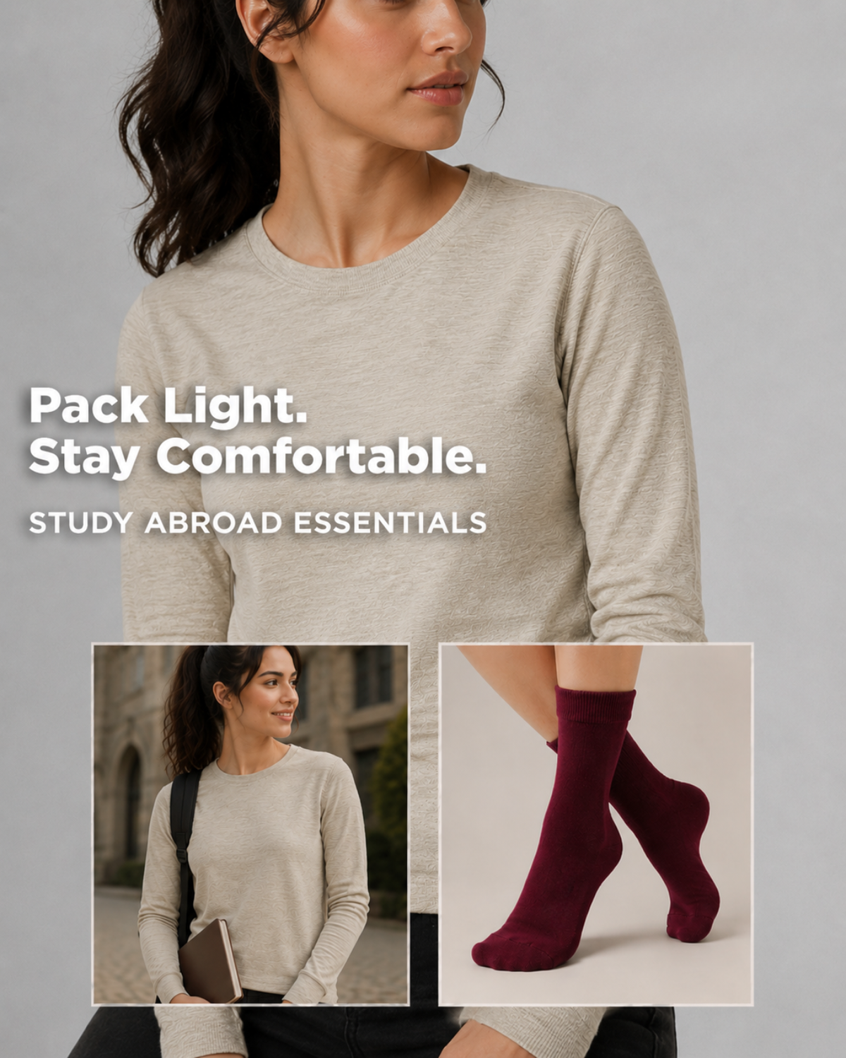 Women's Study Abroad Winter Bundle | 2 Thermal Tops + 2 Pairs of Socks