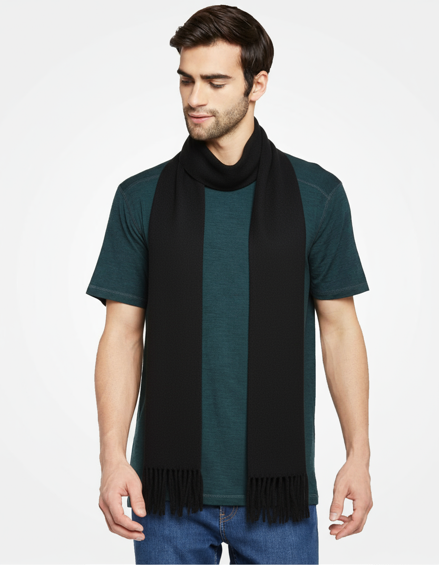 Plain Tassel Merino Wool Muffler For Men