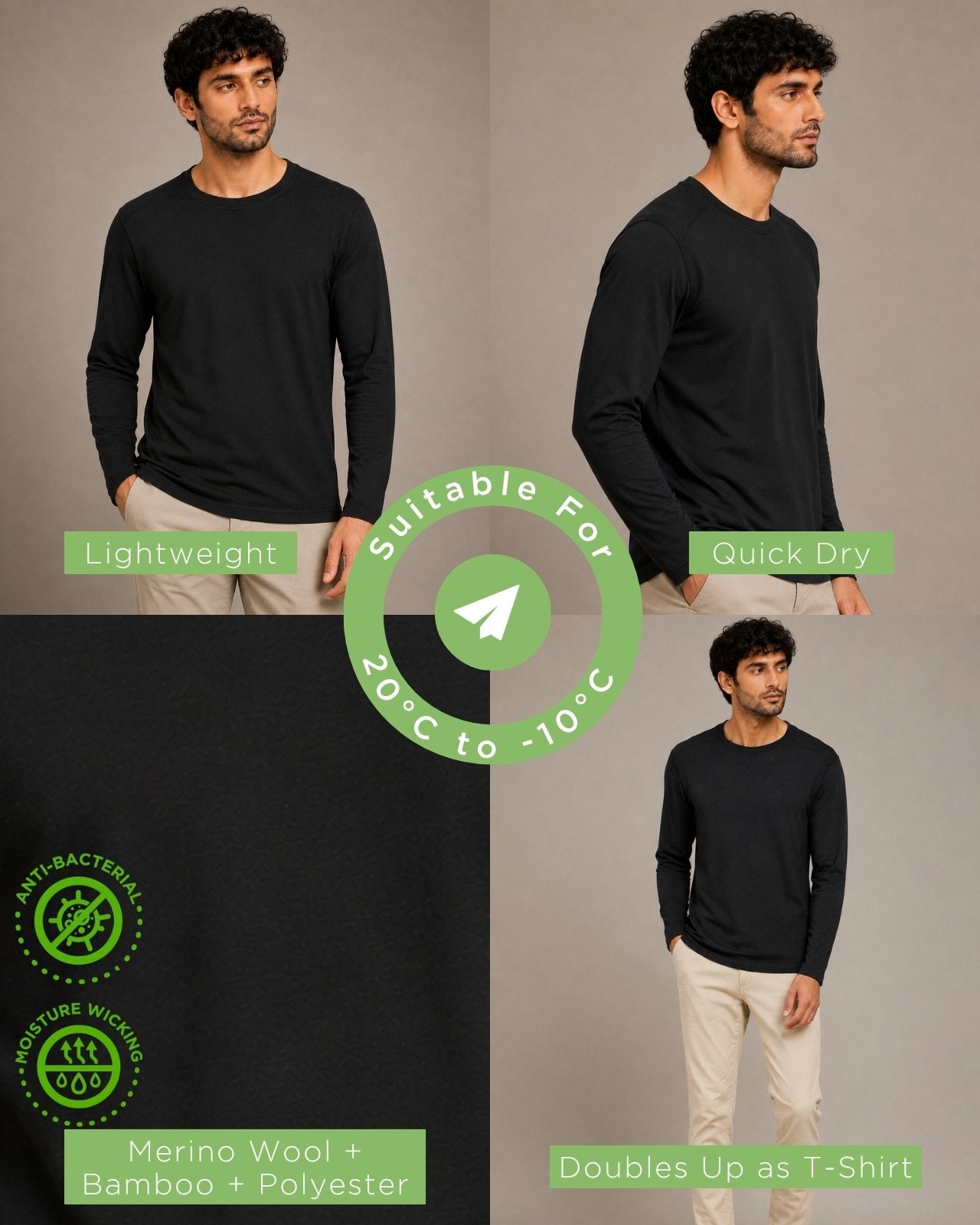 Men's Full Sleeves Thermal | Merino Wool + Bamboo