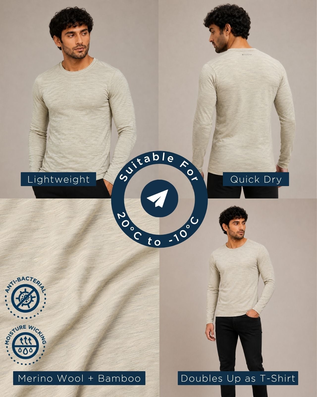 Men's Full Sleeves Thermal | Merino Wool + Bamboo
