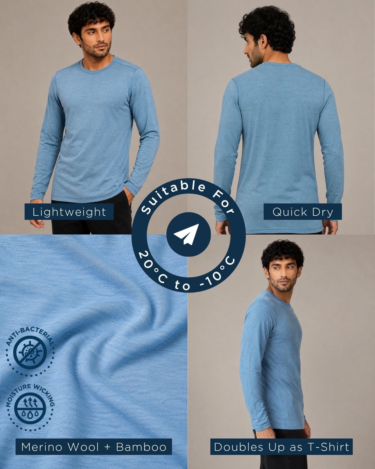 Men's Full Sleeves Thermal | Merino Wool + Bamboo