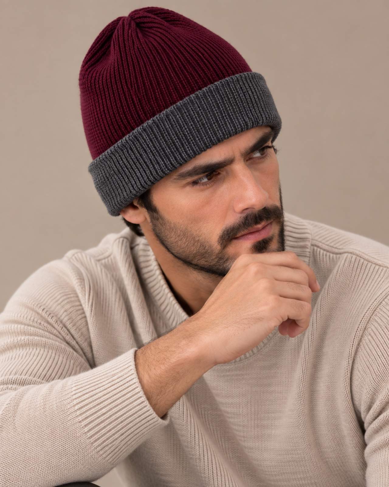 Merino Wool Reversible Beanie For Men