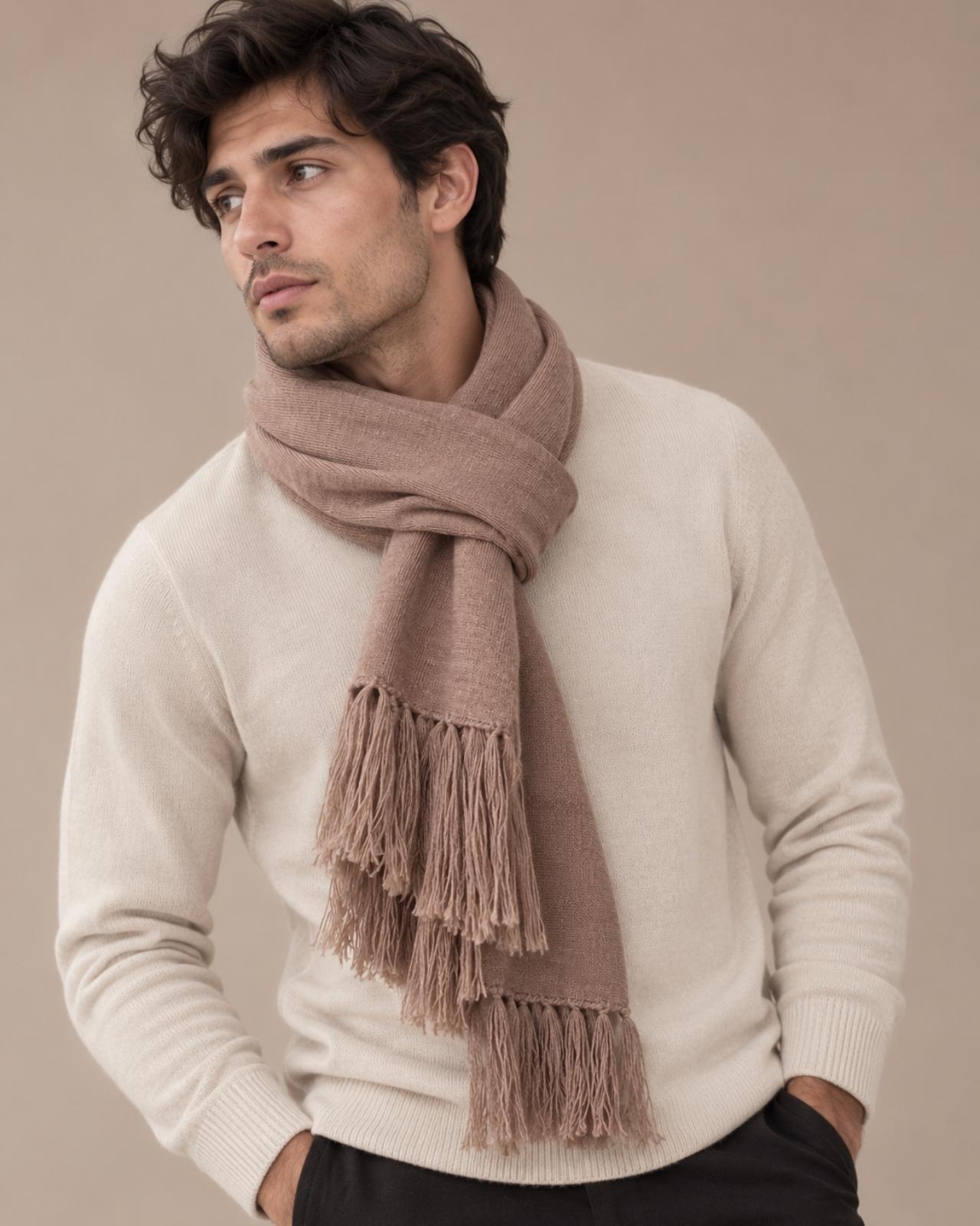 Plain Tassel Merino Wool Muffler For Men