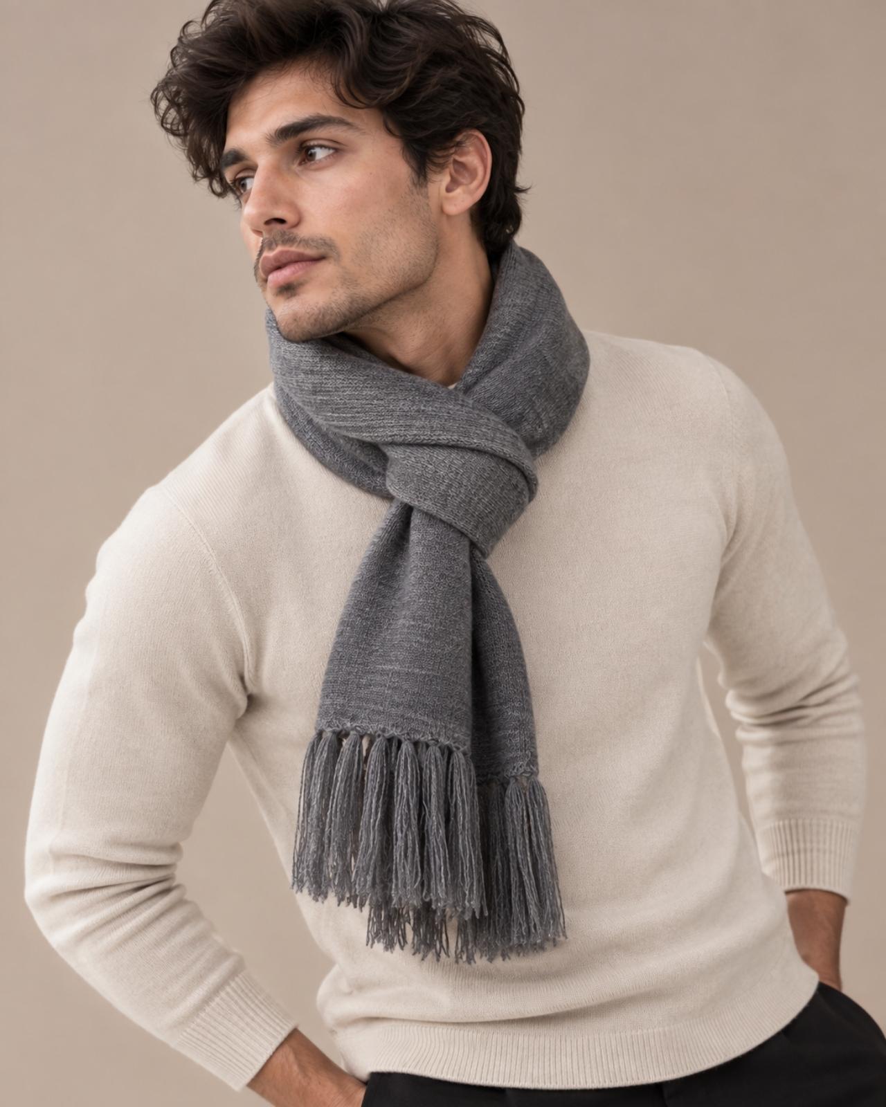 Plain Tassel Merino Wool Muffler For Men