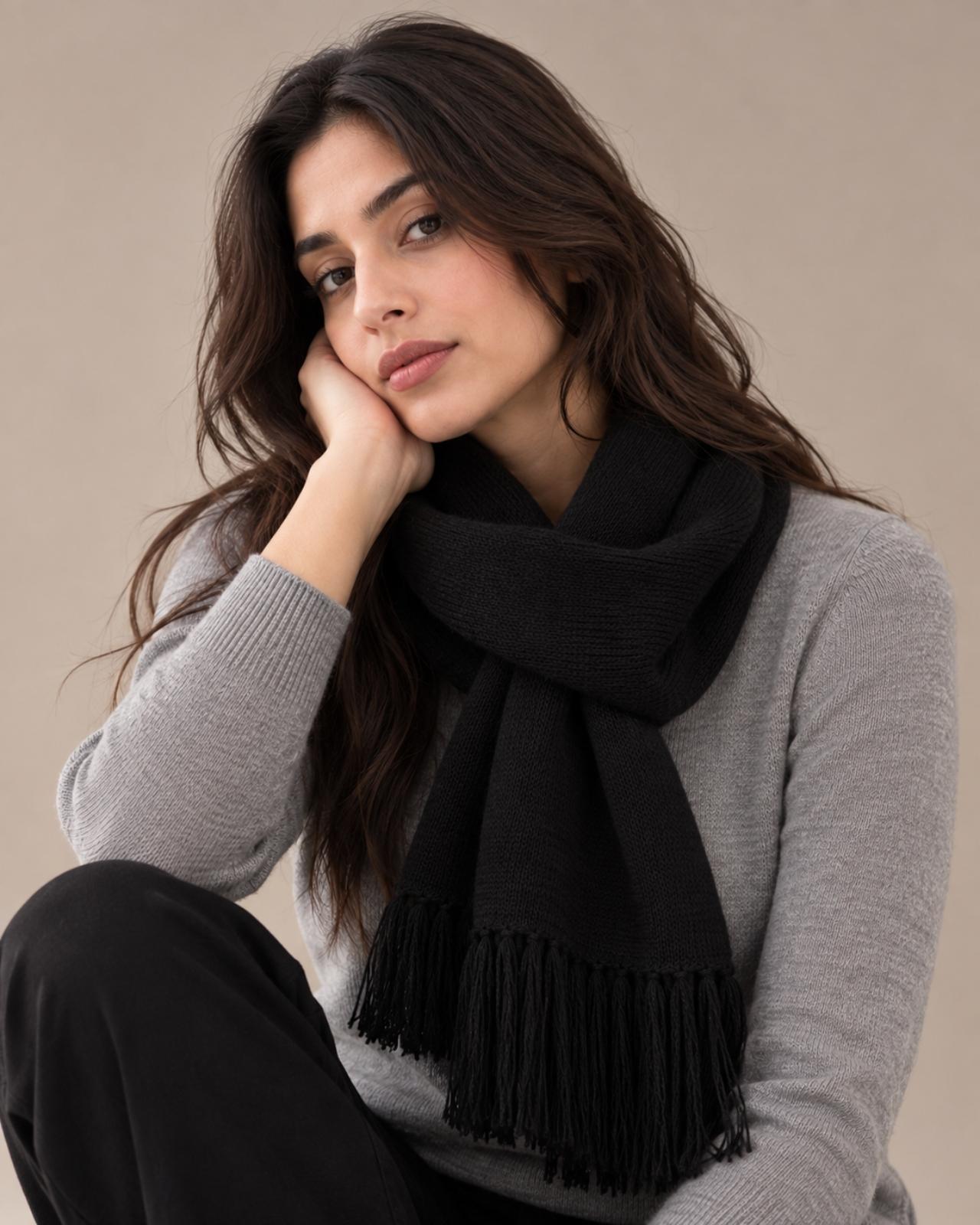Plain Tassel Merino Wool Muffler For Women