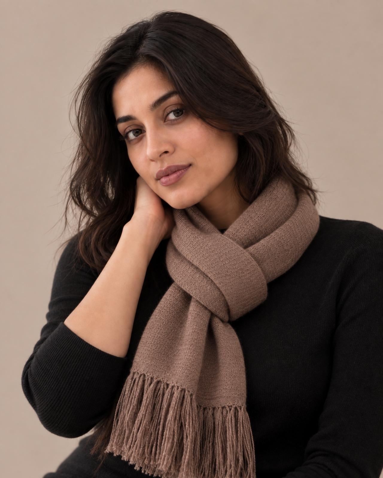Plain Tassel Merino Wool Muffler For Women