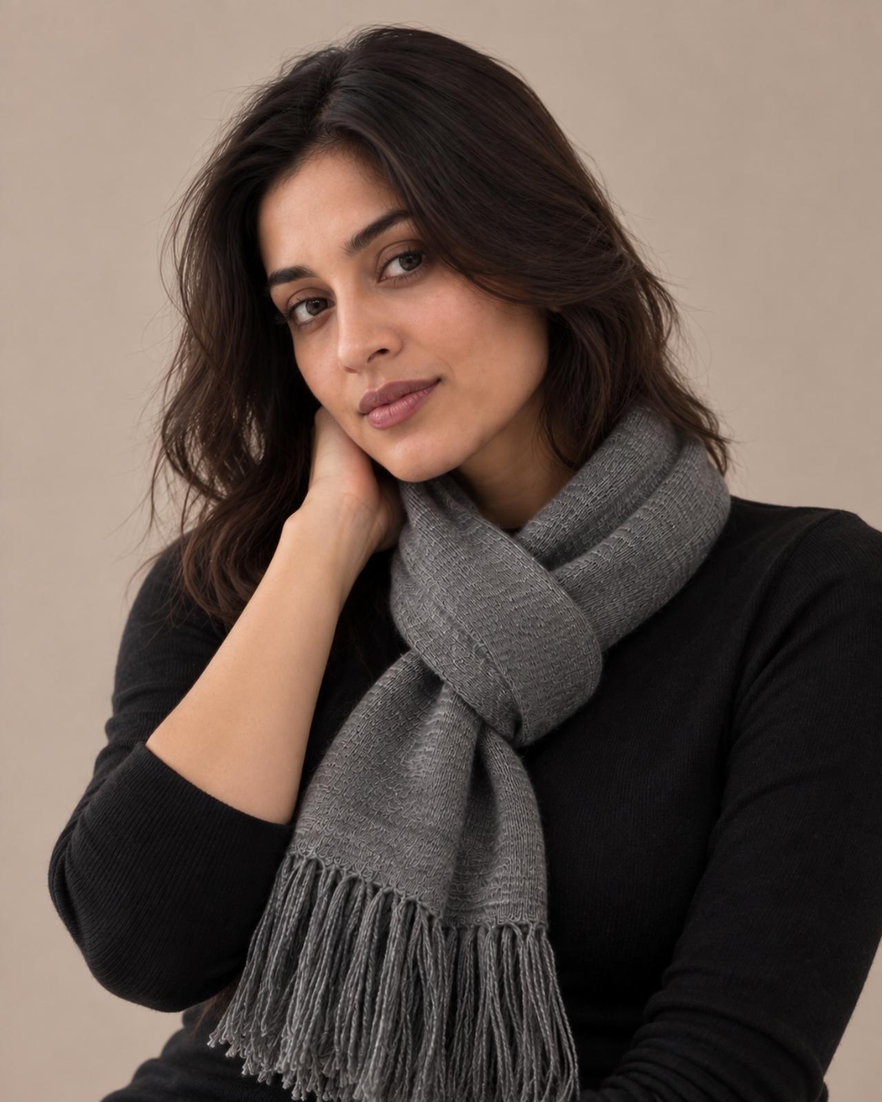 Plain Tassel Merino Wool Muffler For Women