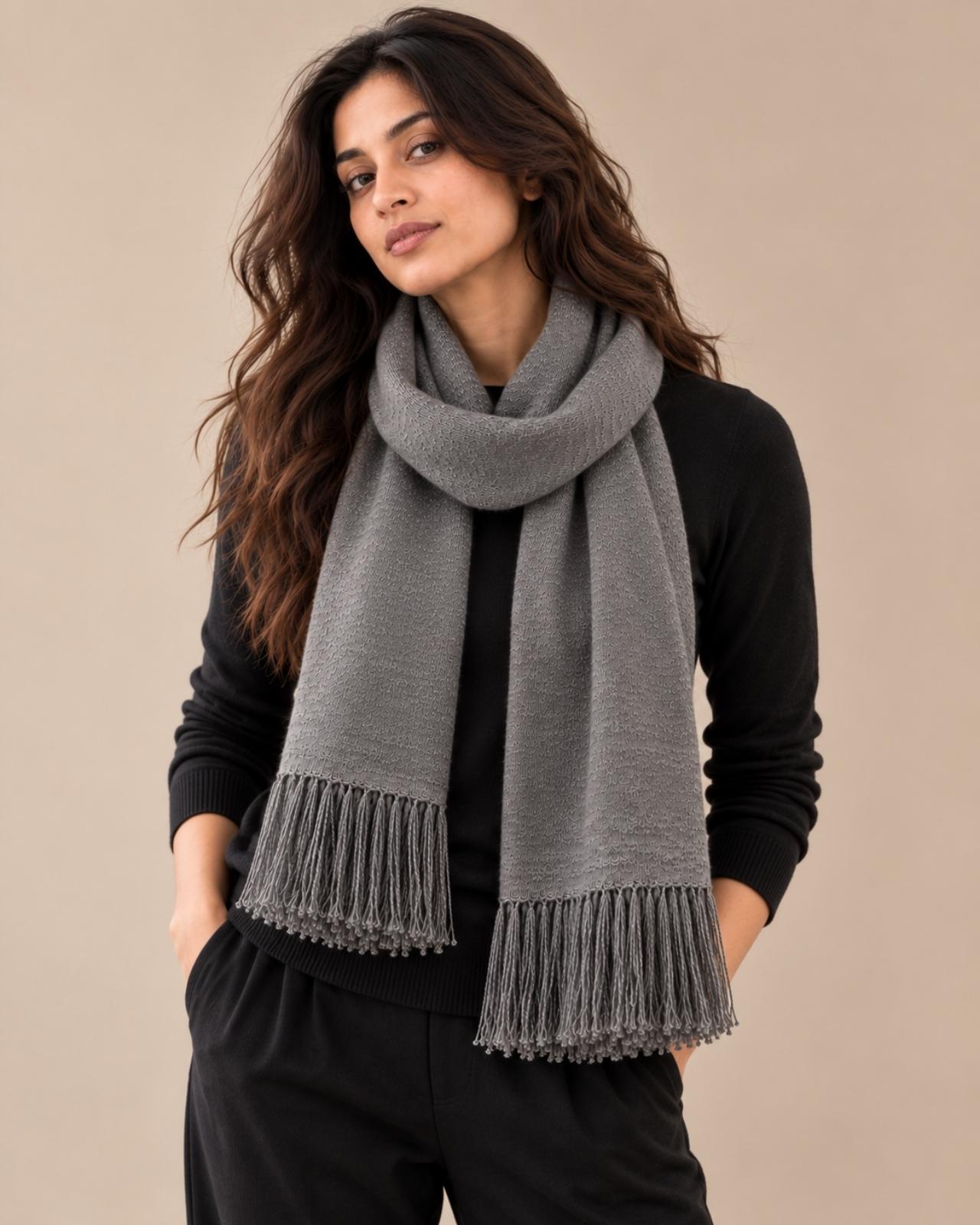 Plain Tassel Merino Wool Muffler For Women