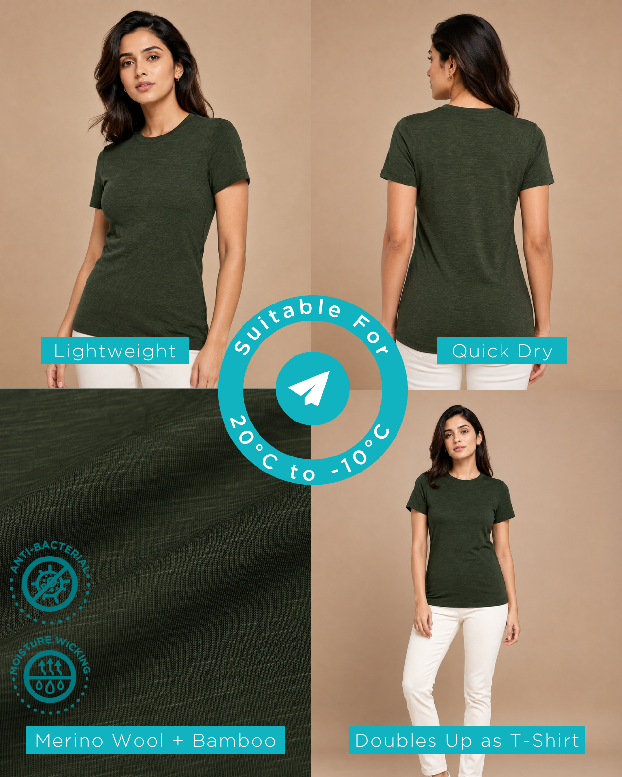 Women's Half Sleeves Thermal | Merino Wool + Bamboo