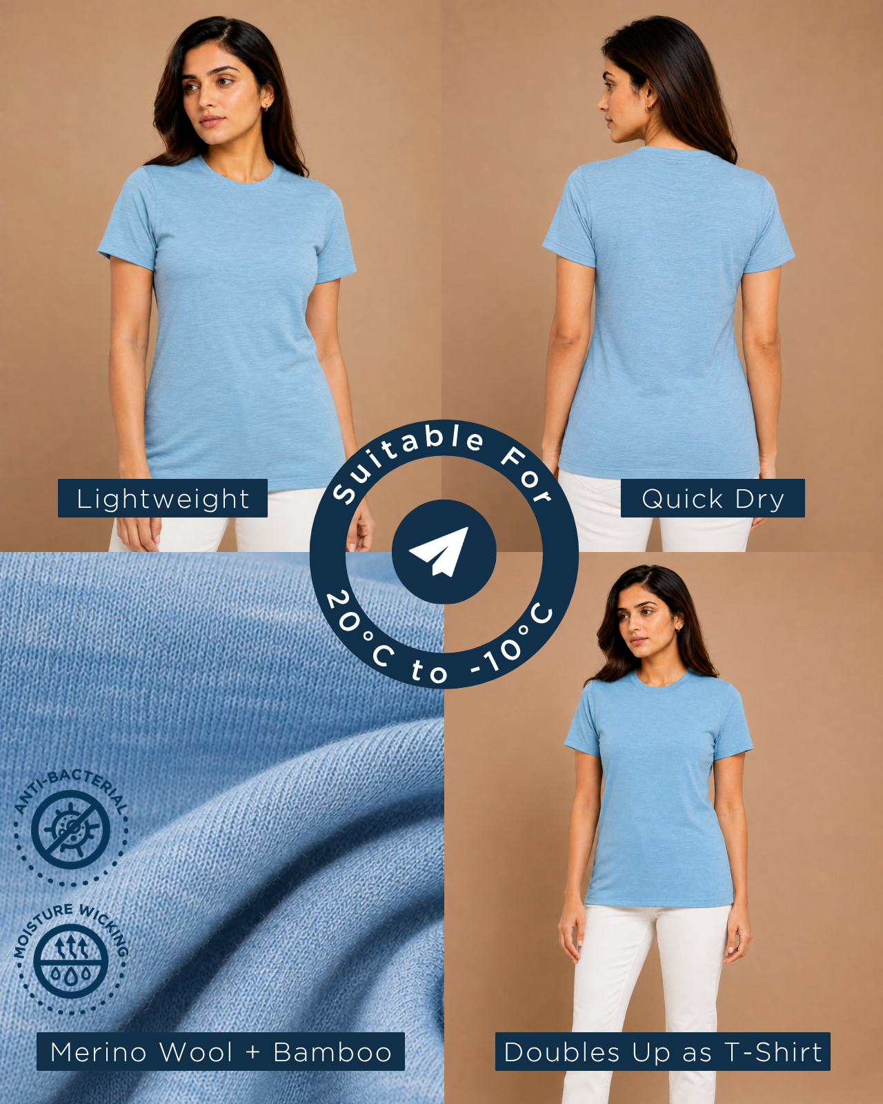 Women's Half Sleeves Thermal | Merino Wool + Bamboo