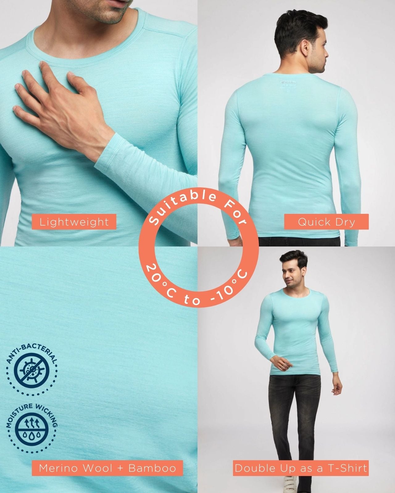 Full Sleeves Thermal | Merino Wool + Bamboo for Men's