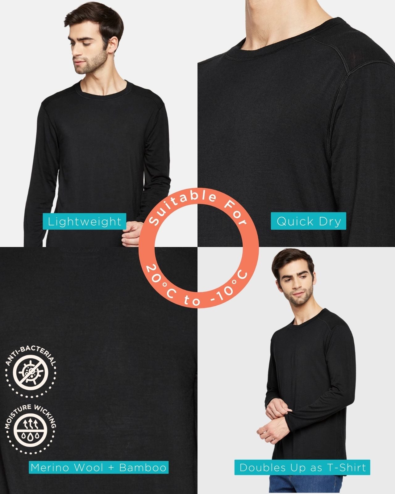 Men's Full Sleeves Thermal | Merino Wool + Bamboo