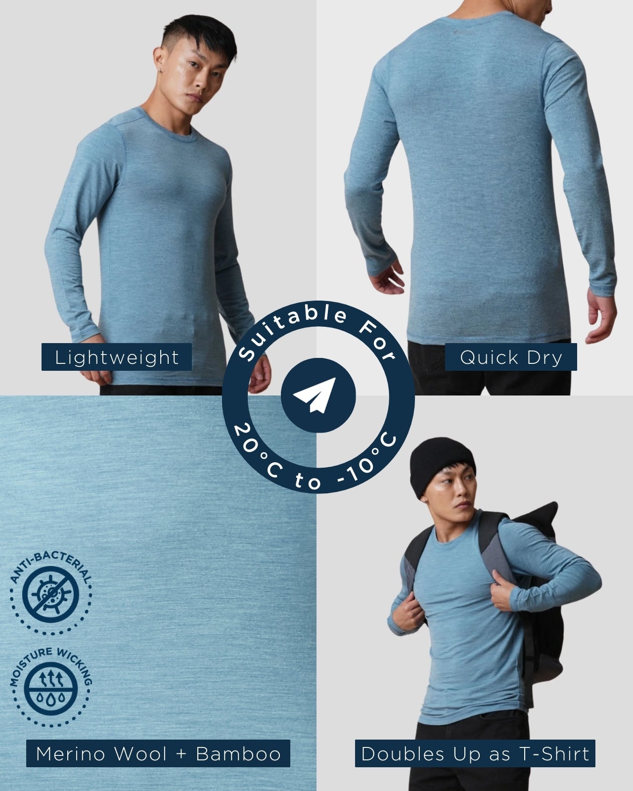 Full Sleeves Thermal | Merino Wool + Bamboo for Men's