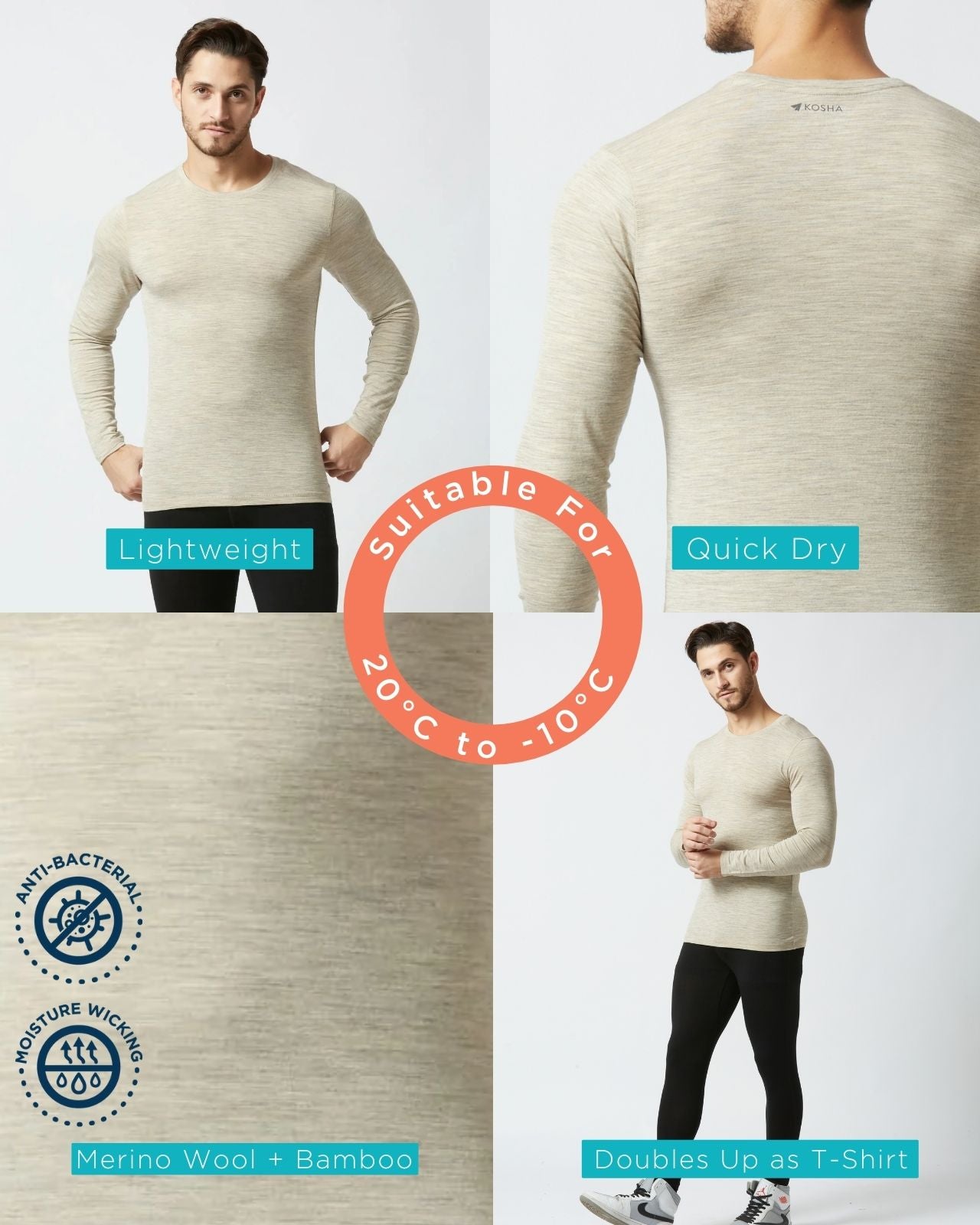 Men's Full Sleeves Thermal | Merino Wool + Bamboo