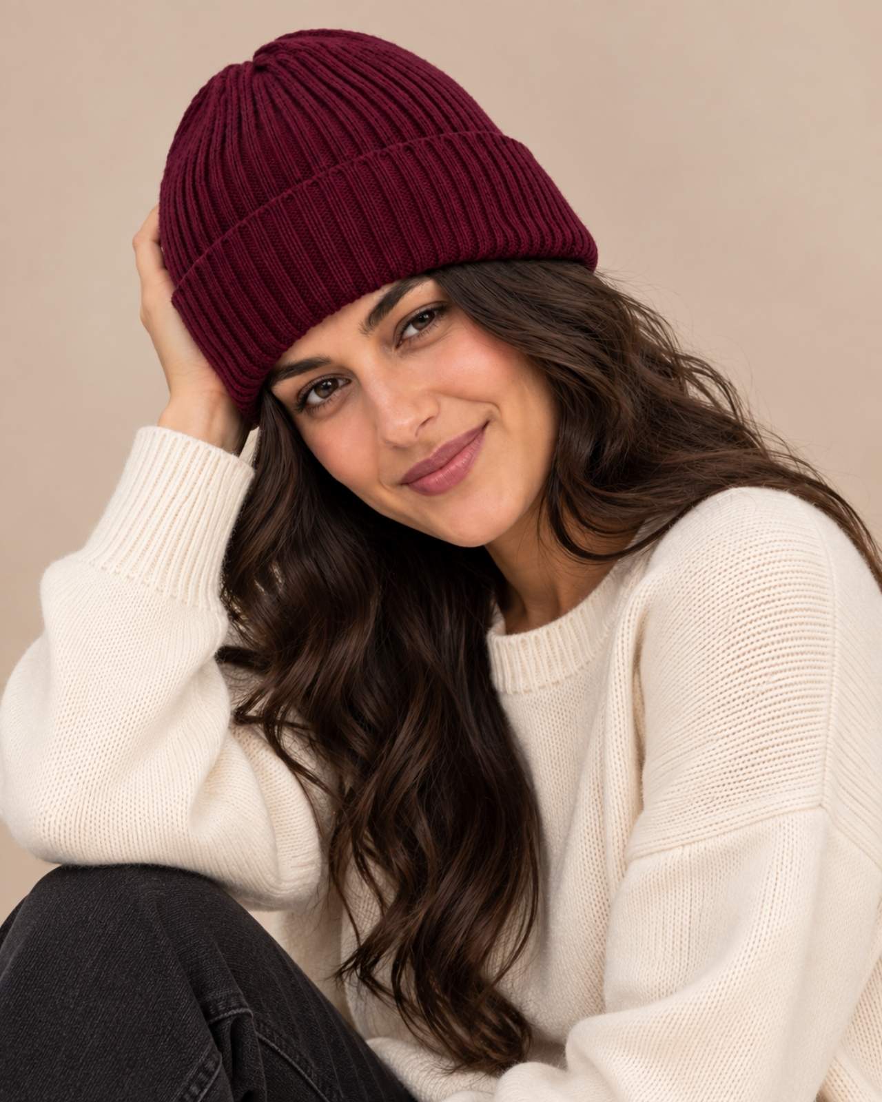 Ribbed Merino Wool Cap For Women