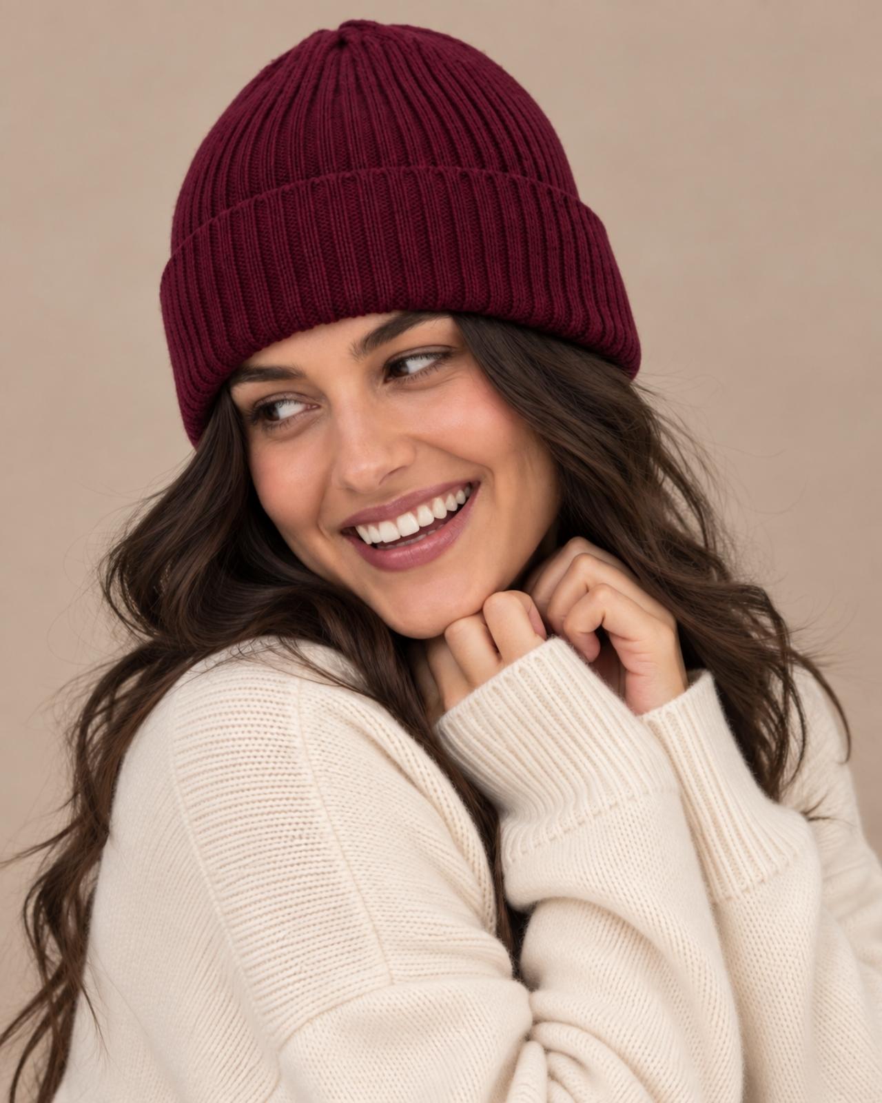 Ribbed Merino Wool Cap For Women